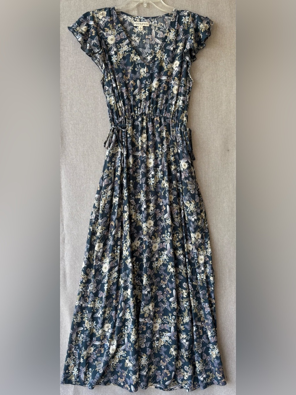 Frye & Co. Floral and butterfly print maxi dress. Prairie and cottage vibes.